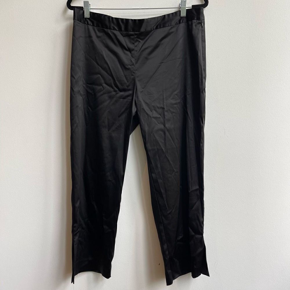 Cache Women's High Rise Flat Front Tapered Glossy Black Cropped Pants Size L